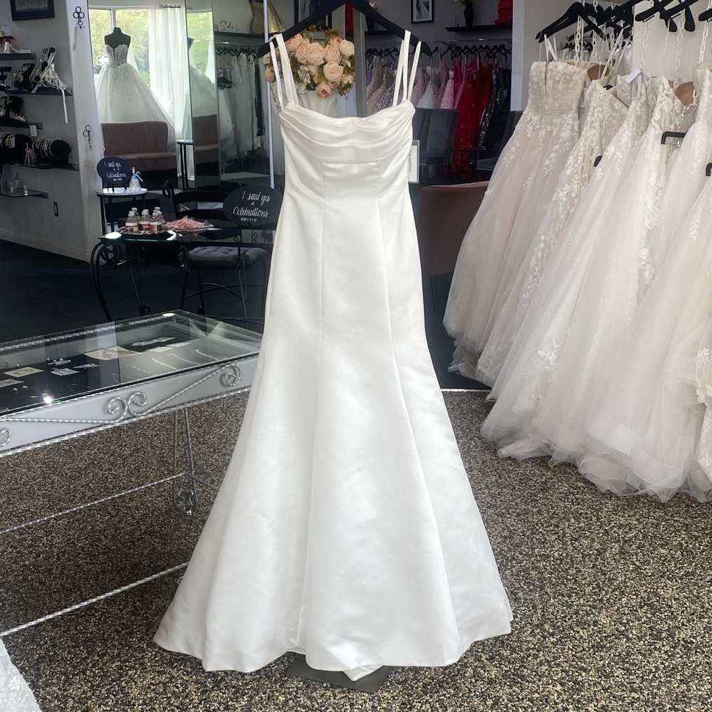 Mori Lee Simple Satin White A-Line Wedding Gown